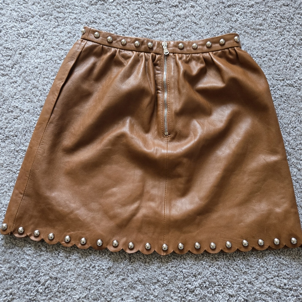 RED VALENTINO Brown Studded Leather Skirt $1195 NWT